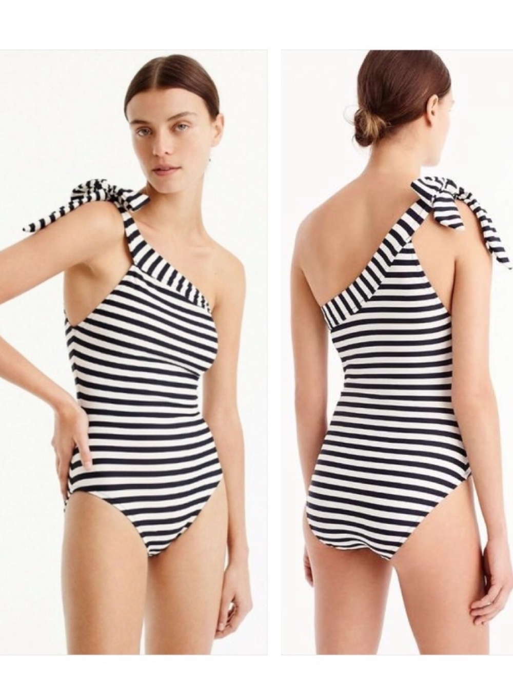 J Crew One-Shoulder One-Piece Swimsuit Navy & White Striped size 10 #E96 - Picture 7 of 7